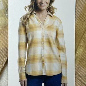 Weatherproof Women's L Plaid Blouse Yellow e0187